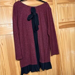 August Silk Mixed Media Top, Black Bow Detail On Back, Black Ruffled Hem